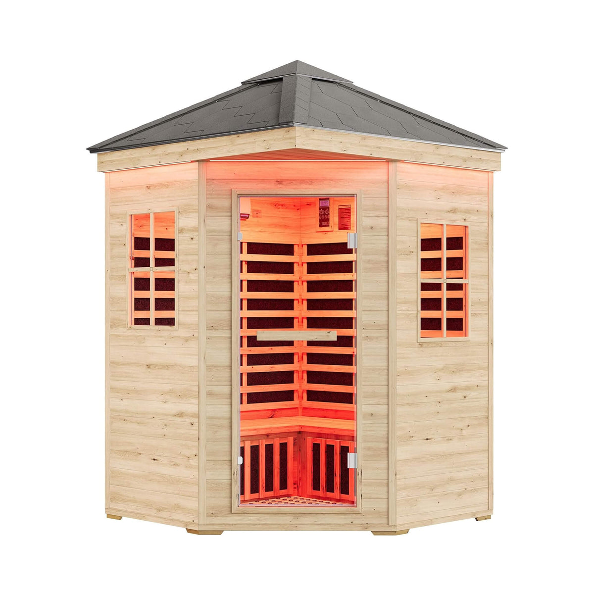 Monaco 4-Person Low EMF Spruce Wood Outdoor Infrared Sauna With Bluetooth Speakers And LED Lights (SAK16270)