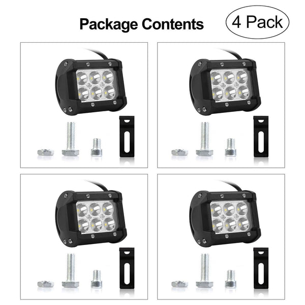 4-Piece: 4” 18W Dual Row LED Spot Light Pod