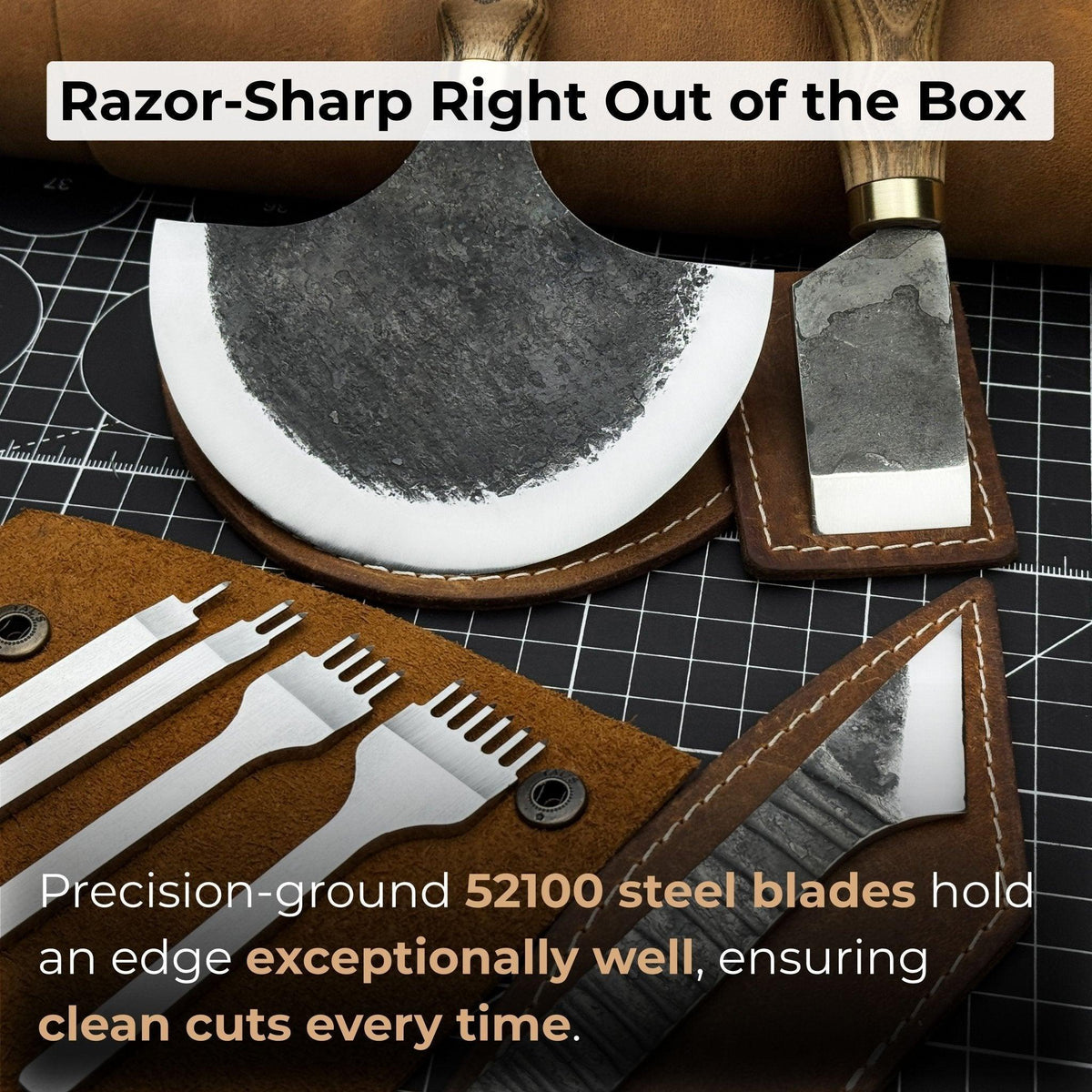 4-Piece Leatherworking Tool Set with Leather Sheaths