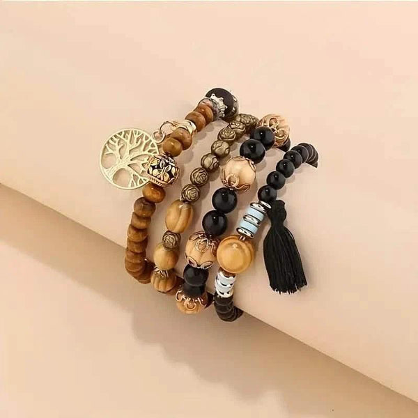 4-Piece Set: Creative Bohemian Bracelet, Layered Beaded Stretchable Bracelet