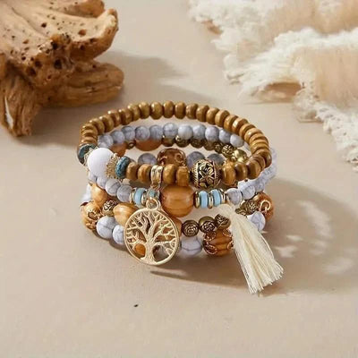4-Piece Set: Creative Bohemian Bracelet, Layered Beaded Stretchable Bracelet