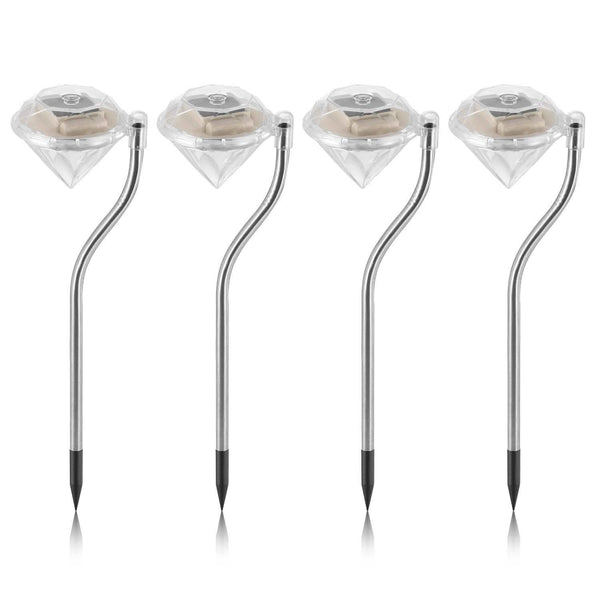 4-Piece: Solar Diamond LED Light Pathway Stake Decorative Lamp