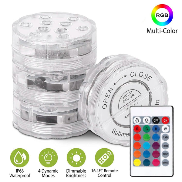 4-Piece: Submersible RGB LED Lights