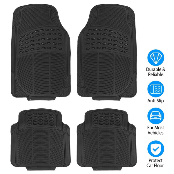 4-Pieces: Heavy Duty PVC Rubber Automotive Floor Mats with Trimmable Design