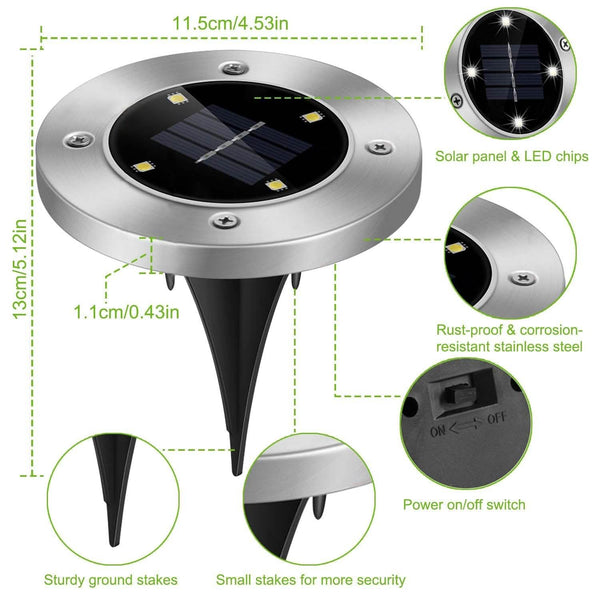 4-Pieces: Solar Waterproof Ground Light