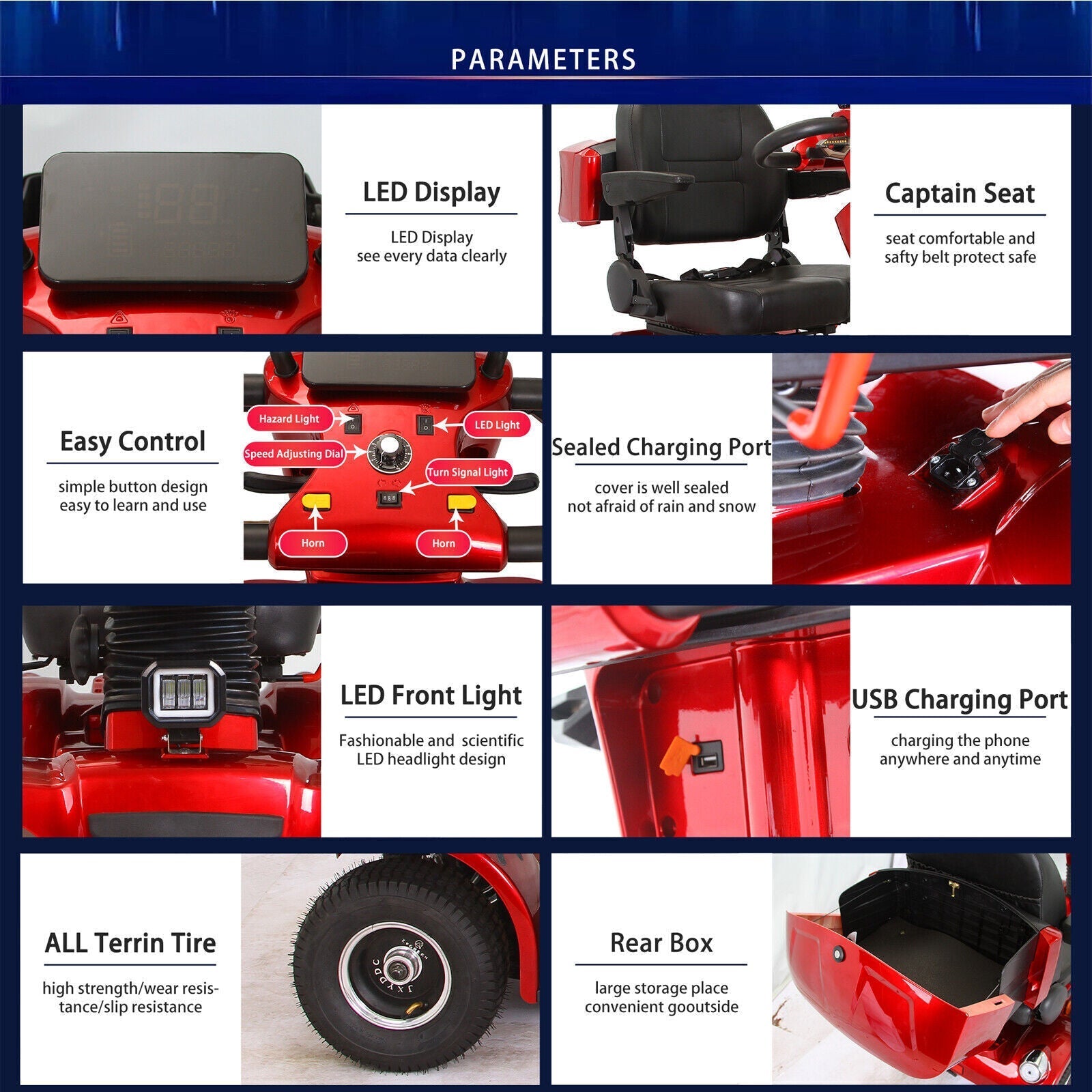 4-Wheel Heavy Duty 48V20AH Electric All-Terrain Mobility Scooter, 500W (SAK93647)