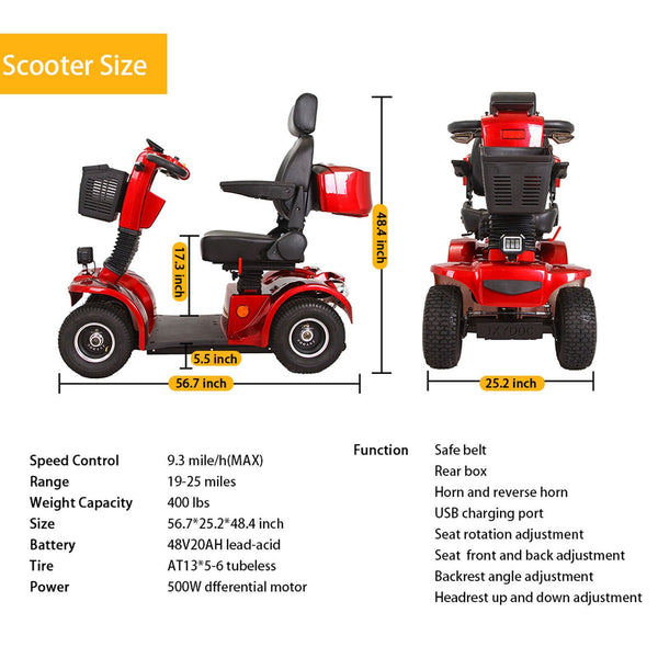 4-Wheel Heavy Duty 48V20AH Electric All-Terrain Mobility Scooter, 500W (SAK93647)
