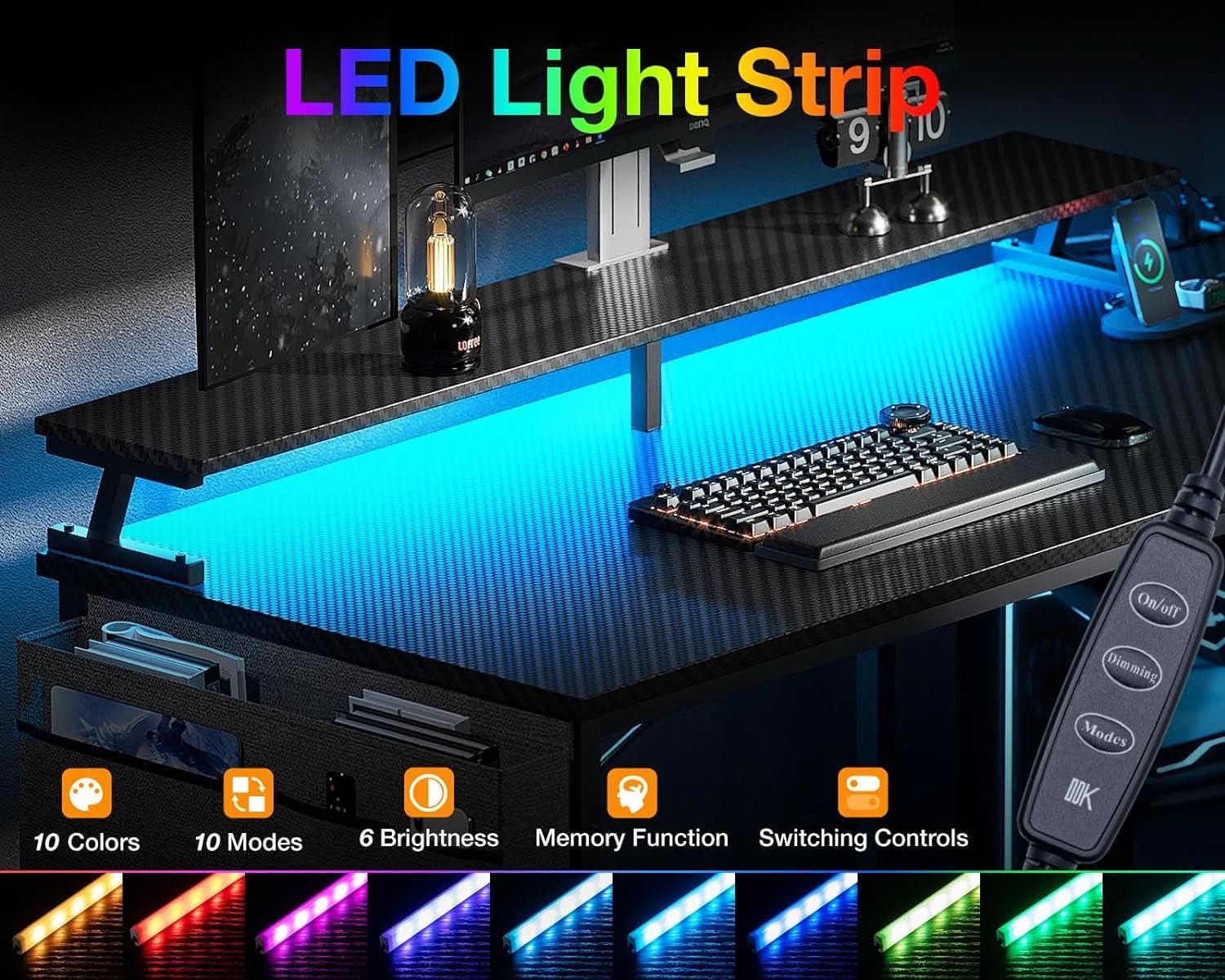 40 Inch Gaming Desk With USB Ports And LED Lights Black