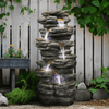Resin Flagstone Outdoor Water Fountain with Moss 40 in