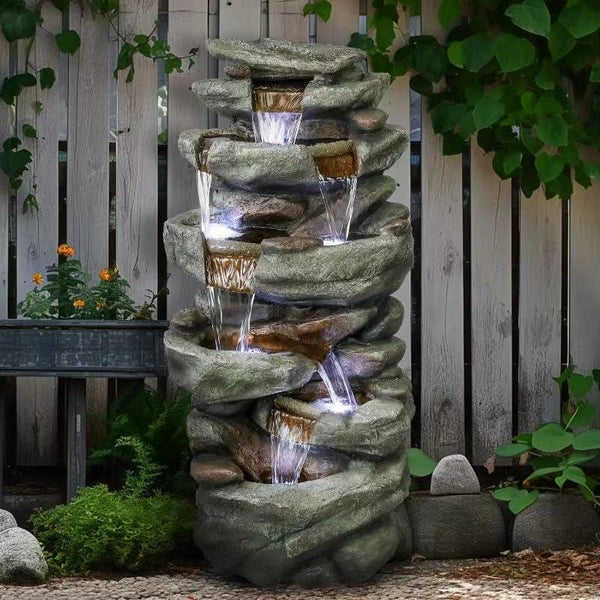 Resin Overhanging Ledge Rock Waterfall Fountain Outdoor