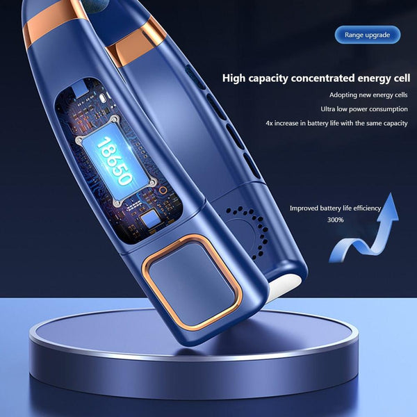 4000mAh Hanging Neck Fan USB Handheld Mute LED Digital Display Leafless Mini Electric Fan with LED Light 5 Gear Air Cooling Fans Digital Display Leafless Mini Electric Colorful Gear 5th Fan