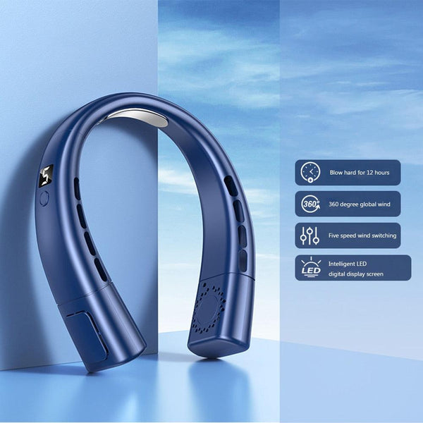 4000mAh Hanging Neck Fan USB Handheld Mute LED Digital Display Leafless Mini Electric Fan with LED Light 5 Gear Air Cooling Fans Digital Display Leafless Mini Electric Colorful Gear 5th Fan