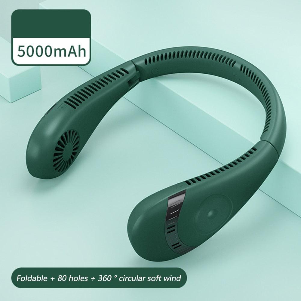 4000mAh Hanging Neck Fan USB Handheld Mute LED Digital Display Leafless Mini Electric Fan with LED Light 5 Gear Air Cooling Fans Digital Display Leafless Mini Electric Colorful Gear 5th Fan