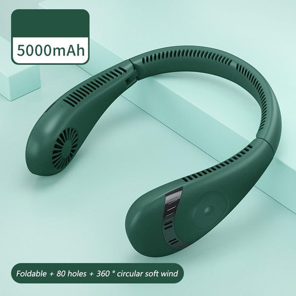 4000mAh Hanging Neck Fan USB Handheld Mute LED Digital Display Leafless Mini Electric Fan with LED Light 5 Gear Air Cooling Fans Digital Display Leafless Mini Electric Colorful Gear 5th Fan