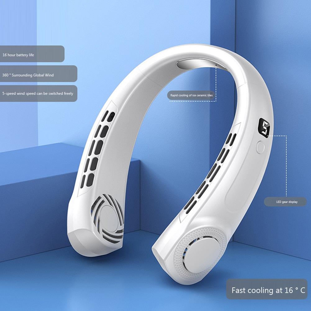4000mAh Hanging Neck Fan USB Handheld Mute LED Digital Display Leafless Mini Electric Fan with LED Light 5 Gear Air Cooling Fans Digital Display Leafless Mini Electric Colorful Gear 5th Fan