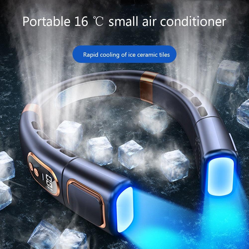 4000mAh Hanging Neck Fan USB Handheld Mute LED Digital Display Leafless Mini Electric Fan with LED Light 5 Gear Air Cooling Fans Digital Display Leafless Mini Electric Colorful Gear 5th Fan