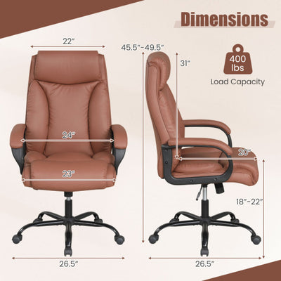 400LBS Big and Tall Chair High Back Executive Chair Ergonomic Leather Computer Chair-Brown