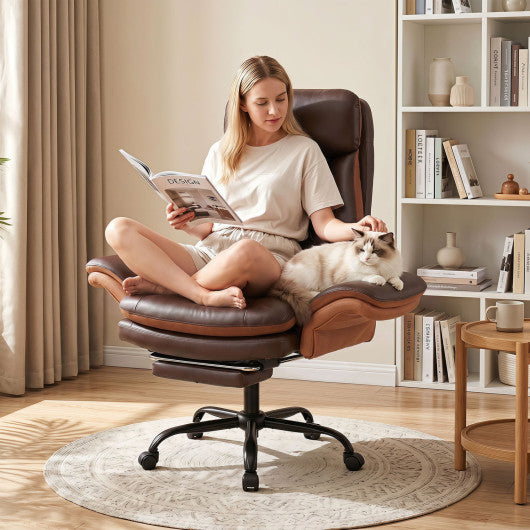 400 LBS Ergonomic Big and Tall Office Chair with Faux Leather-Brown