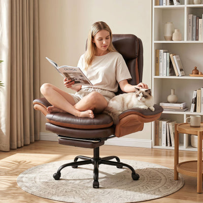 400 LBS Ergonomic Big and Tall Office Chair with Faux Leather-Brown