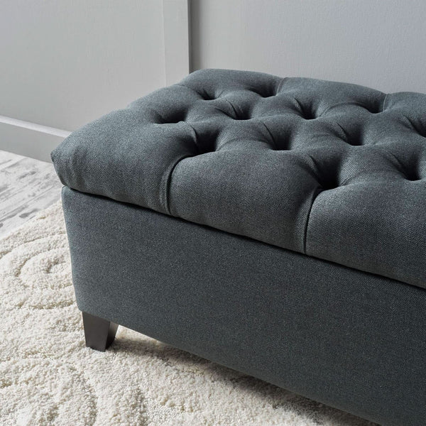 Dark Grey Tufted Fabric Storage Ottoman 17.5 In Depth