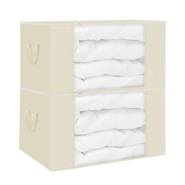 2Pcs Clothes Storage Bag 90L Large Capacity Foldable Closet Organizer with Thick Fabric Clear Window Dual-Zipper for Clothes Comforters Blankets Beddi