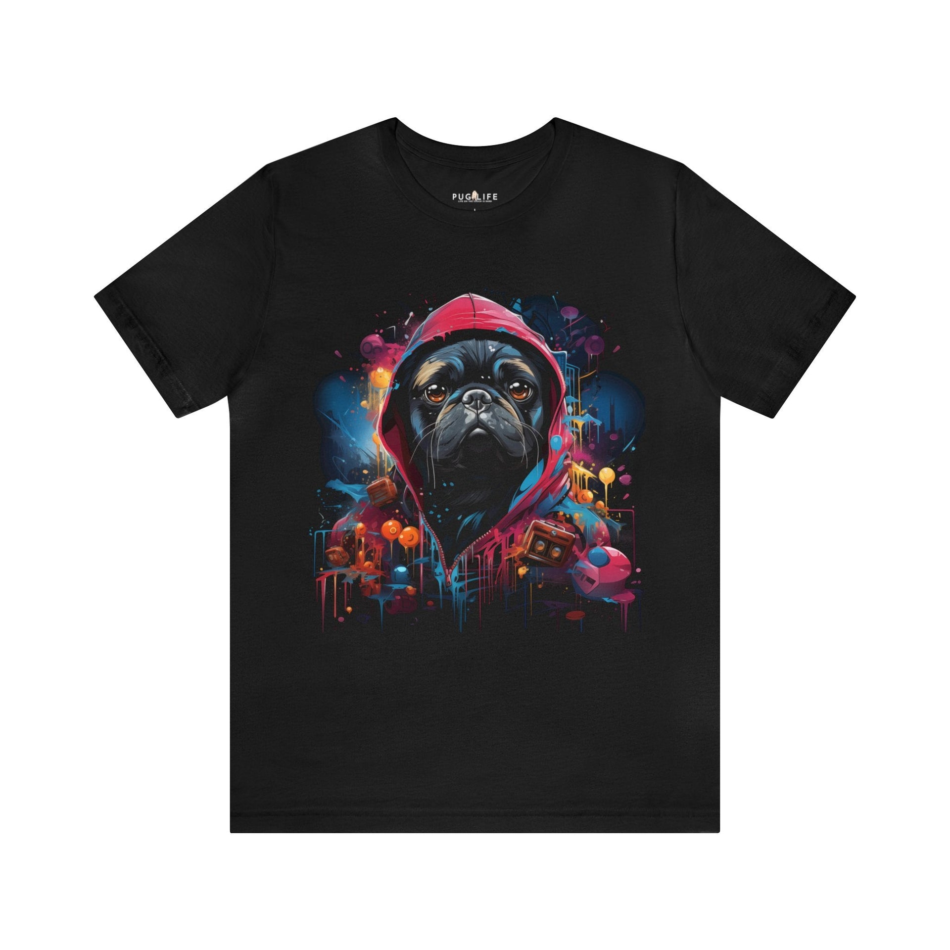 Graffiti Pug Life Cotton Black Tee Shirt