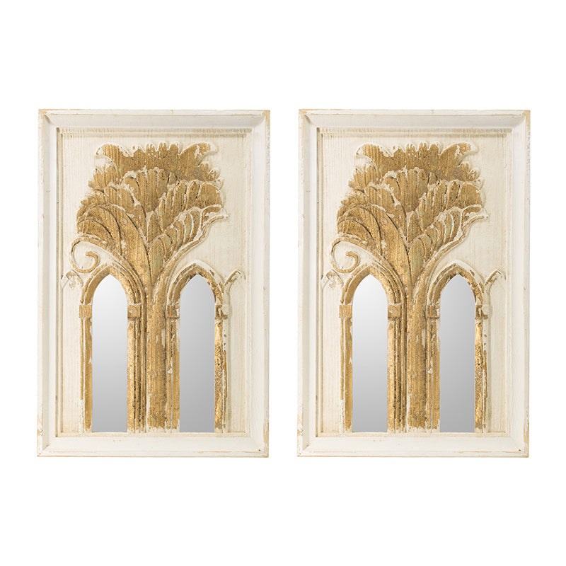 20.1x2x29.9' Mid-Century Modern Wall Mirror with Gold Leaf Details, Set of 2