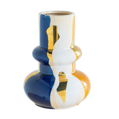 7.3x7.3x9.8' Bulbous Ceramic Vase with Abstract Multicolored Finish