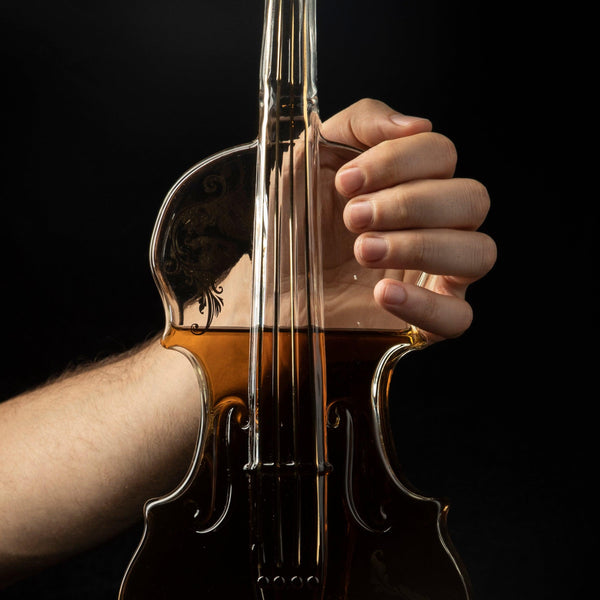 Glass Violin Decanter, Mahogany Base - The Wine Savant 1000 ML Glass Decanter For Whiskey, Scotch, Spirits, Wine Or Vodka For Music Lovers