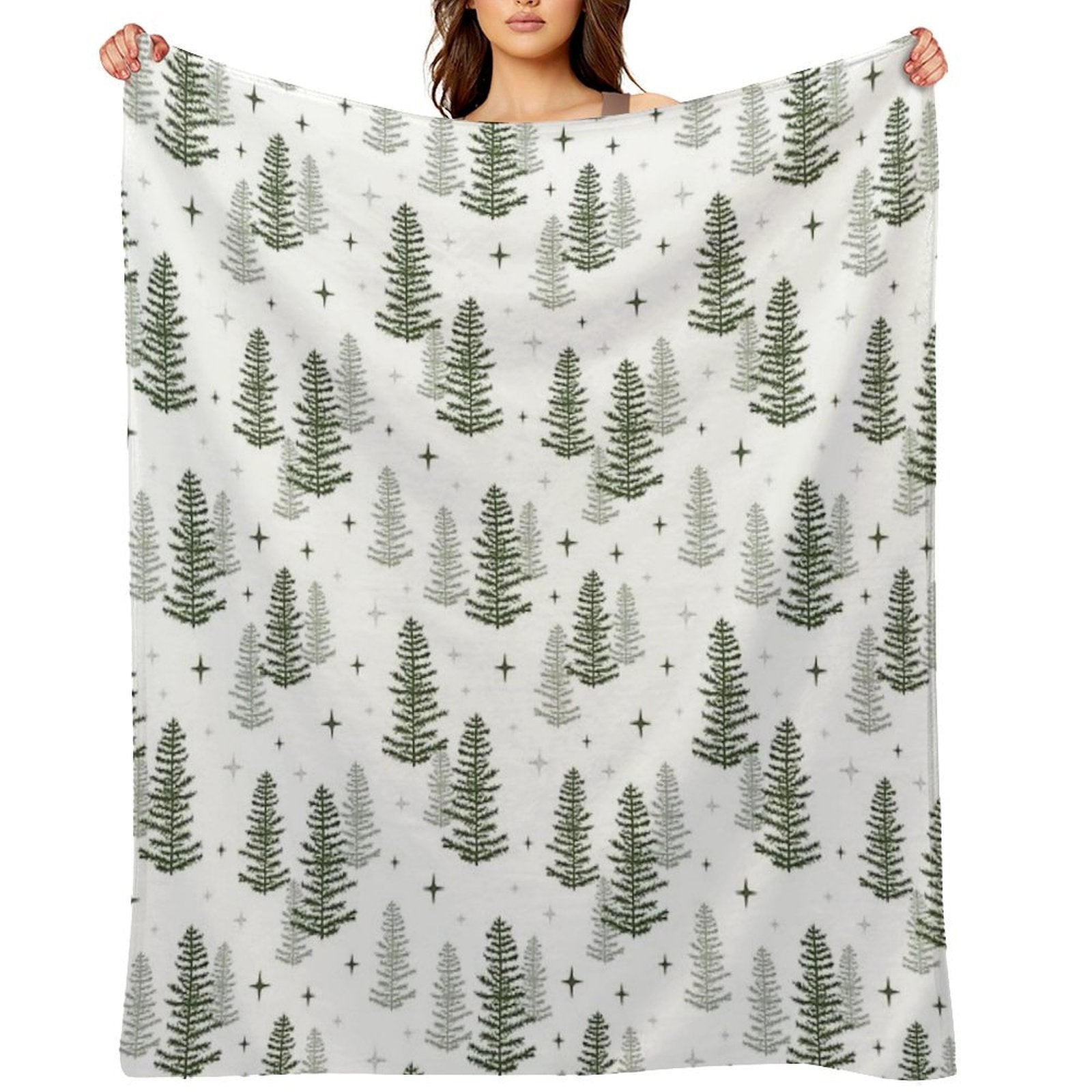 Christmas Night with Green Trees Quick-dry Throw Blanket