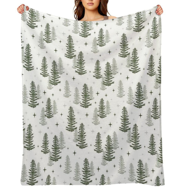 Christmas Night with Green Trees Quick-dry Throw Blanket