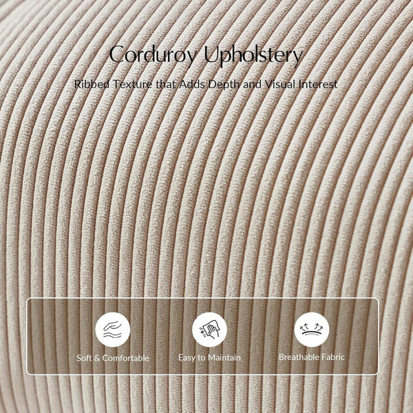 Beige Corduroy Ottoman With Contemporary Wood Legs