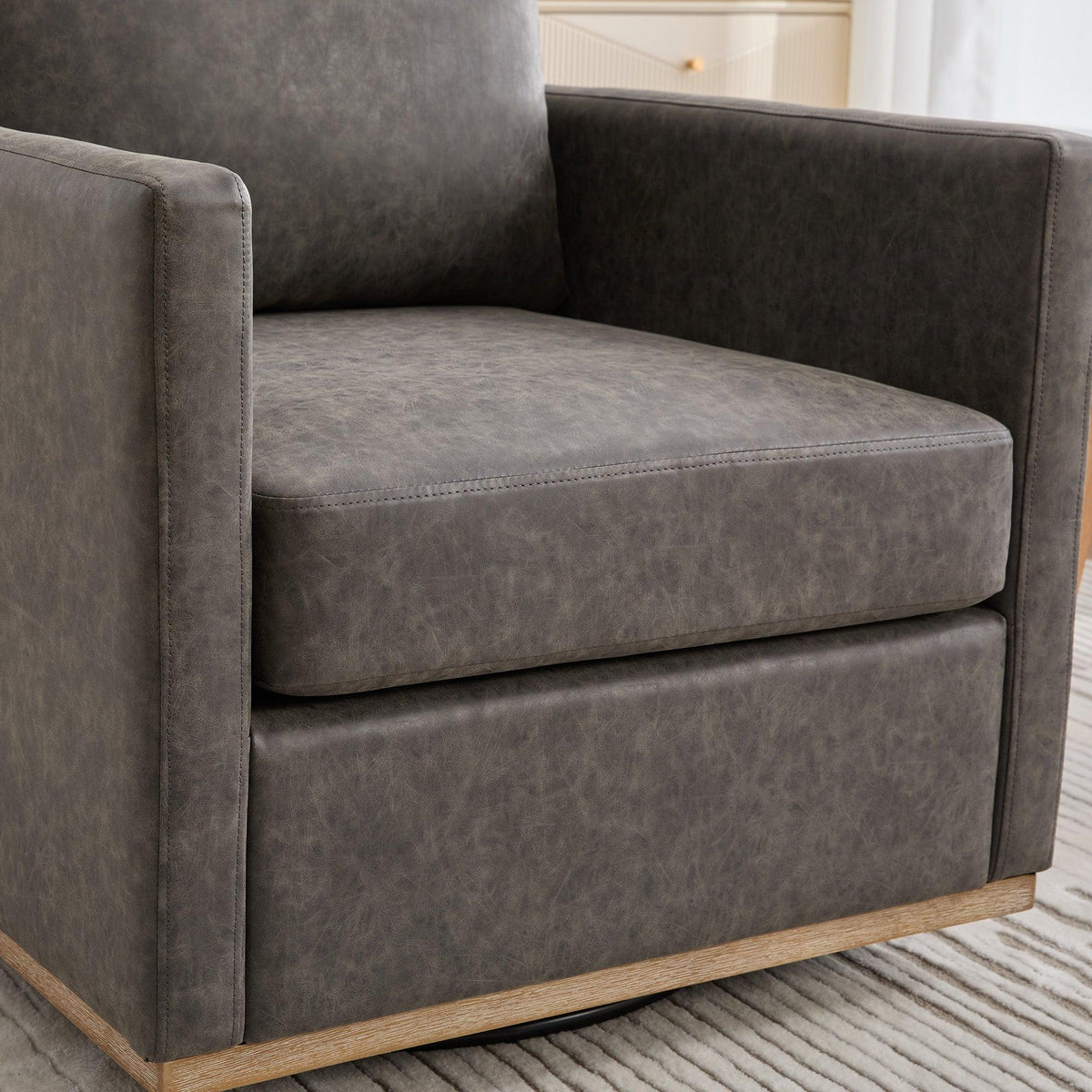 Gray Upholstered Square Swivel Accent Chair