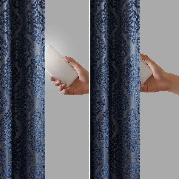 Mirage Knitted Jacquard Damask Total Blackout Grommet Top Curtain Panel by SunSmart - Gifts for You 'n Me