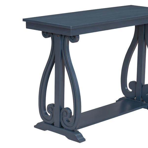 48-Inch Rustic Vintage Console Table --- Farmhouse Style Entryway Table with Open Shelf and Sturdy Construction (Navy)