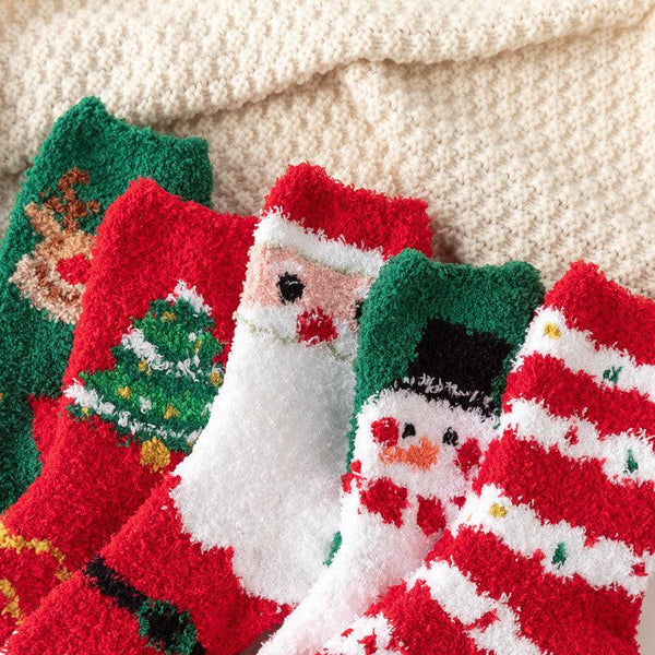Christmas Red Socks for Children - Autumn and Winter Thickening - Warm Home Socks Coral Velvet Floor Socks Plush Middle Tube