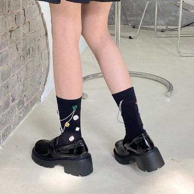 Summer and Spring European Luxury Love Diamond Black Chain Middle Tube Stacked Socks