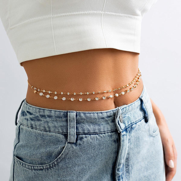 Stacked chain tassel star moon rhinestone waist chain sexy butterfly women's imitation pearl body chain
