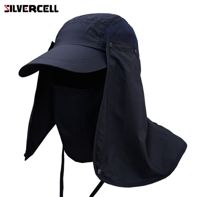 Sun Caps Flap Hats 360 degree Solar UV Protection Sun Hat Summer Men Women Sun Visor Cap Folding Removable Neck Face Mask Head