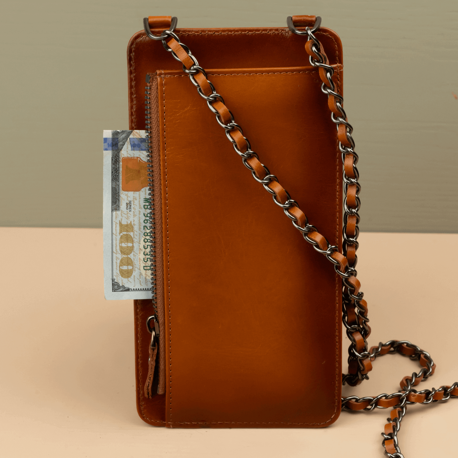 Leather Brown Crossbody Bag Phone Wallet - Columbus