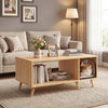 40 Inch Coffee Table Cat House 2-in-1 Wooden Kitten Furniture with Open Storage Shelf-Natural