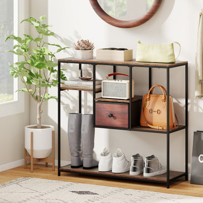 40 Inch Console Table Behind Sofa Couch with Storage-Rustic Brown
