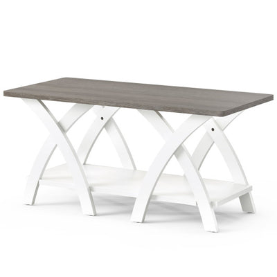 40 Inch Farmhouse Wooden Coffee Table with Storage Shelf with X-shaped Legs-Gray
