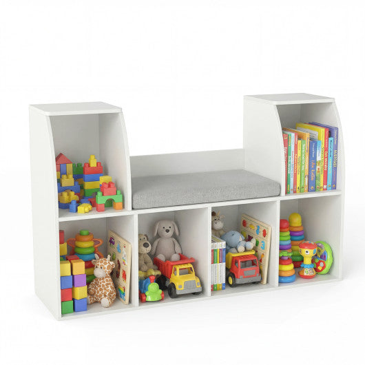 40 Inches Kids Bookshelf with Reading Nook Bookcase with 6 Open Cubes-White