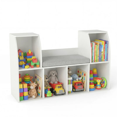 40 Inches Kids Bookshelf with Reading Nook Bookcase with 6 Open Cubes-White