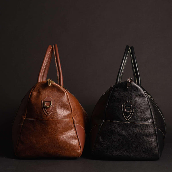 The Shield Duffle- Black Full-Grain Leather Duffle Bag Made in Canada