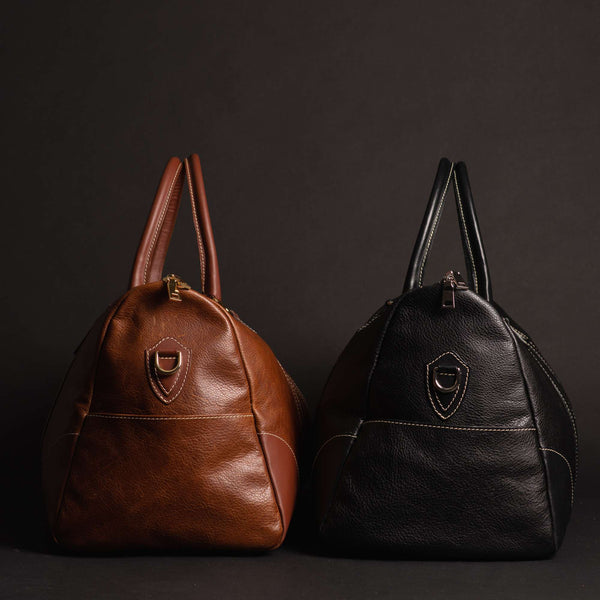 The Shield Duffle- Cognac Full-Grain Leather Duffle Bag Made in Canada NAB Leather