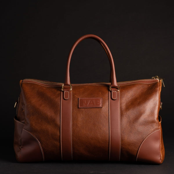 The Shield Duffle- Cognac Full-Grain Leather Duffle Bag Made in Canada NAB Leather