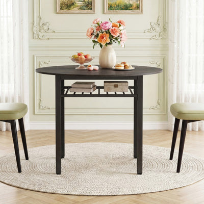 40” Round Kitchen Table with Storage Shelf and Metal Frame for 4 People-Gray