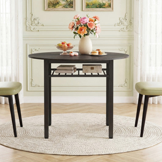 40” Round Kitchen Table with Storage Shelf and Metal Frame for 4 People-Gray